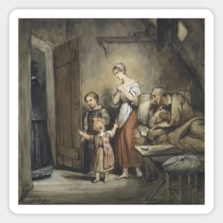 Sick Man in Bed with a Wife and Two Children Next to Him by Ary Scheffer Magnet